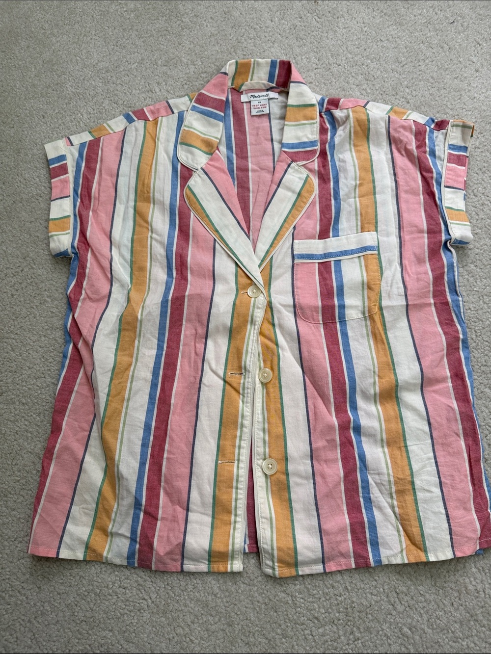Striped Button-Up Short Sleeve Shirt in Pastel Multicolor